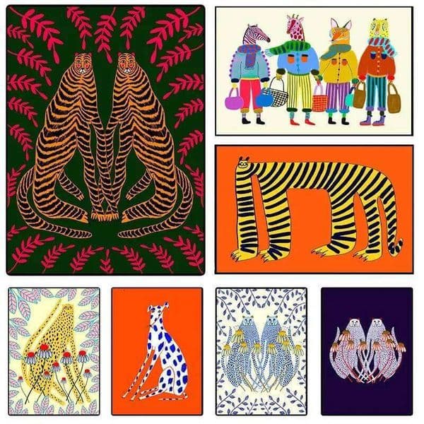 Whimsical Animal Nursery Canvas Art Cartoon Cheetah Tiger Leopard Colorful Kids Wall Playful Jungle Theme Room Decor Gift 26H0413