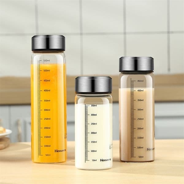 Portable Glass Water Bottle Milk graduated Cup with Lid Refrigerated Tea Outdoor sports water bottle w260410