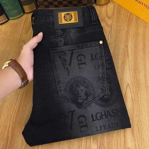 High-End European Black Jeans Men's Printed Stretch Slim Fit Skinny 2025 Autumn New Casual Long Pants