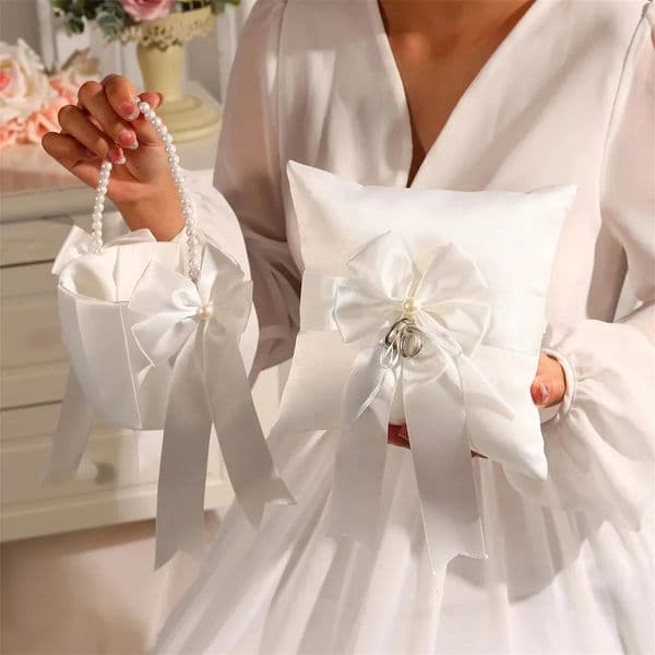 Ivory Flower Girl Basket and Ring Bearer Pillow Wedding Accessories Bride To Be Bachelorette Party Supplies Day Decor 260410