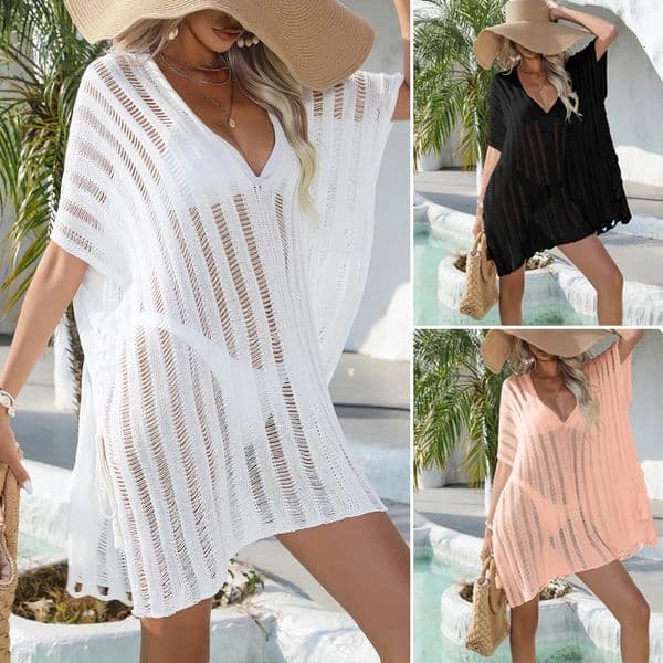 in Clothing for Women Knitted Hollow Bikini Cover-Ups Summer Loose Swimsuit Sunscreen Smock Casual Fashion Beach Dress 260413BJ