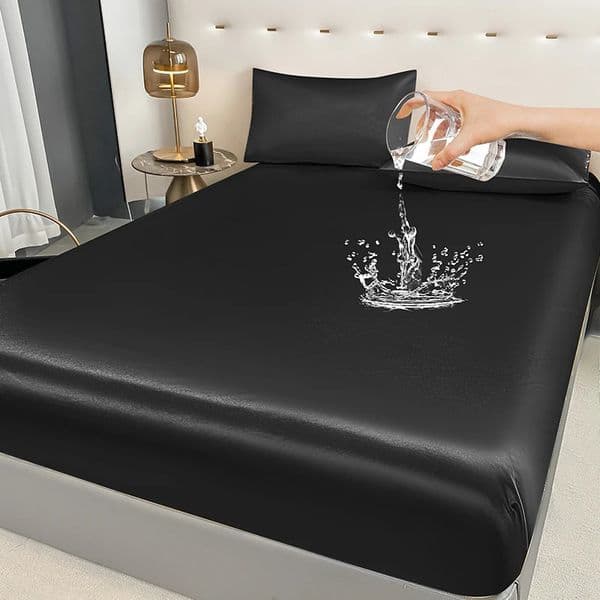 1Pc Waterproof Fitted Bed Sheet With Elastic Band Black Golden White Anti-slip Adjustable Mattress Cover Pillowcase Need Order 260408