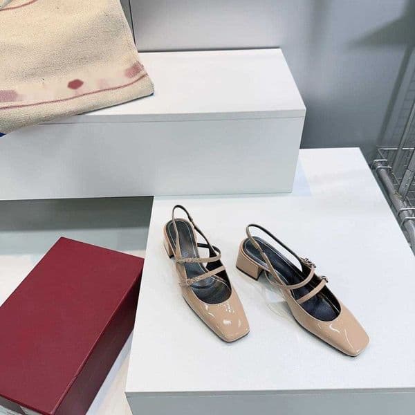 Luxury Designer Women's Salmon Pink Patent Leather Mary Jane Shoes Square Toe Double Strap Slingback Block Heels Elegant Party Wedding Dress Pumps