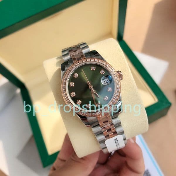 Women Watch 28mm Lady Green Purple Diamond Bezel Rose Gold Stainless Steel Jubilee Strap Automatic Mechanical Women's Watches Ladies Wristwatches Gifts