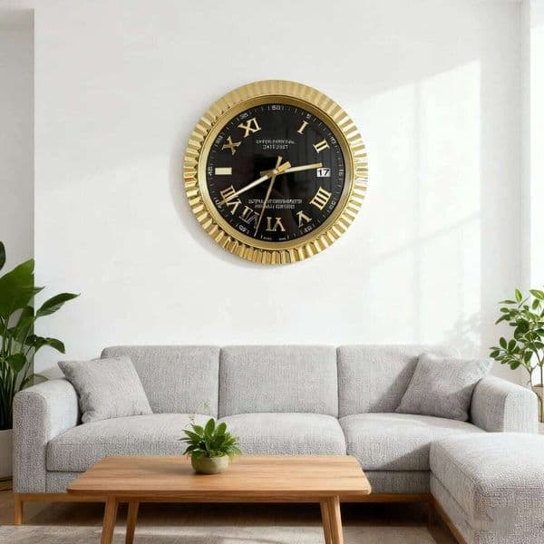 Luxury Clock With Roman Numerals And Calendar Designer Clocks Date Golden Metal Wall Watch Te Hands Home Decoration Gift Just Buy It W250924