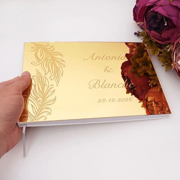 25x18cm Different Styles Personalized Unique Wedding Signature Guest Book Acrylic Mirror Cover Horizontal For Party Decor 260410