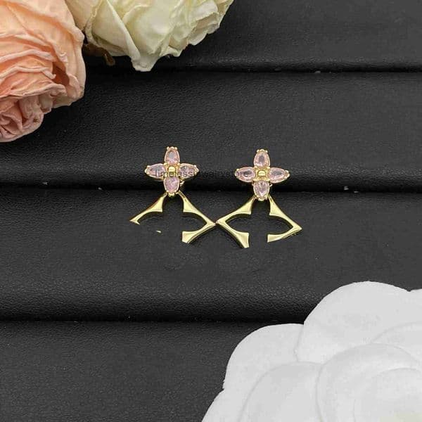 Designer Earrings lvs lvness lousi louise pink stone flower earrings with a trendy vibe