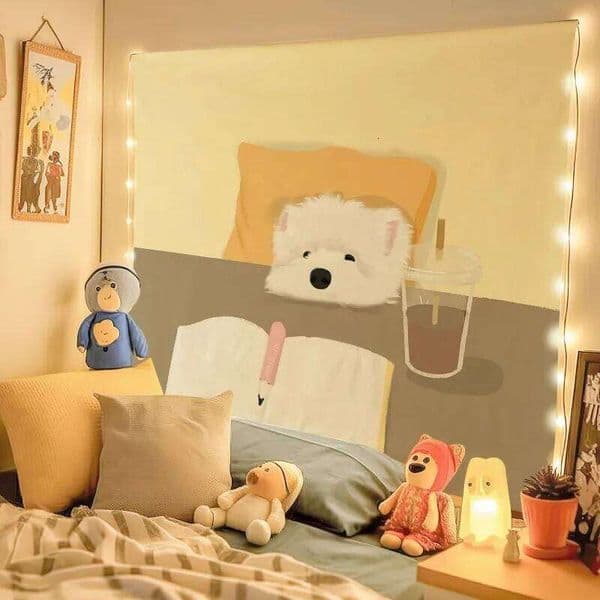 VIKAMA Cartoon Dog Cute Background Ins Style Decoration Tapestry Dormitory Rental Room Wall Cloth Wallpaper Decor 26Y0413