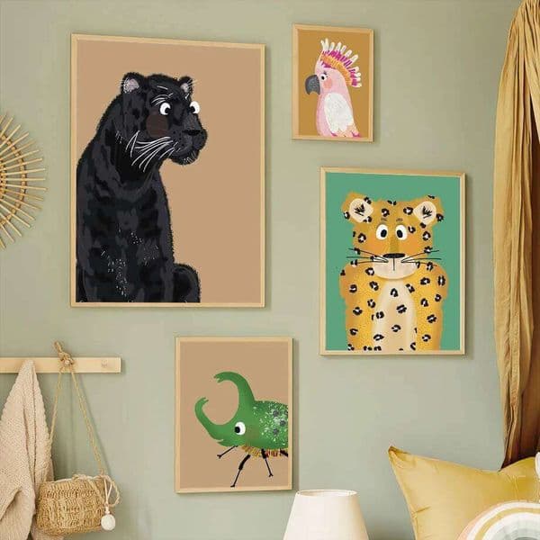 Animals Posters And Print Leopard Parrot Flamingo beetle Nursery Wall Art Mural Canvas Painting Pictures Kids Bedroom Home Decor 26H0413
