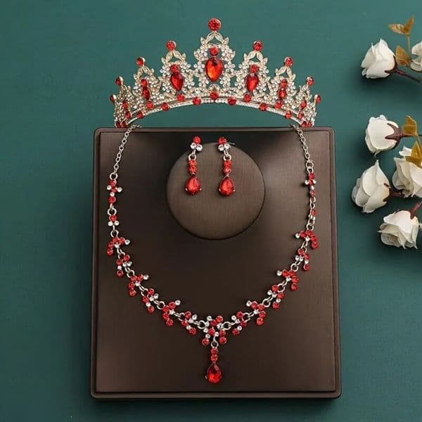 3pcsset Crystal Bridal Tiara And Crown Earrings Necklace Jewelry Set For Women Princess Girls Jeweled Wedding Bride 260409