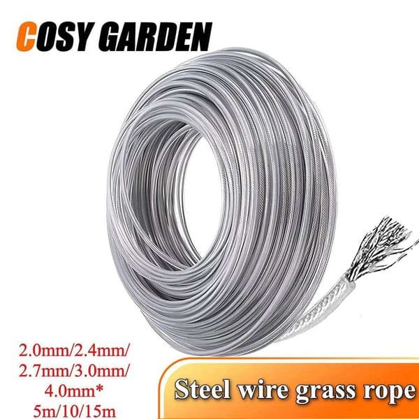 COSY 10M/15M Steel Wire Nylon Line Brushcutter Trimmer Rope Lawn Mower Cord Long Round Roll Grass Replacement
