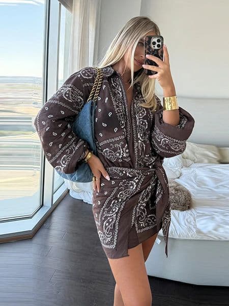 Fashion Paisley Floral Printed Oversized Shirts Square Scarf Skirt Wide Leg Long Pants Sets 2026 Summer Vacation Beach Outfits 260413