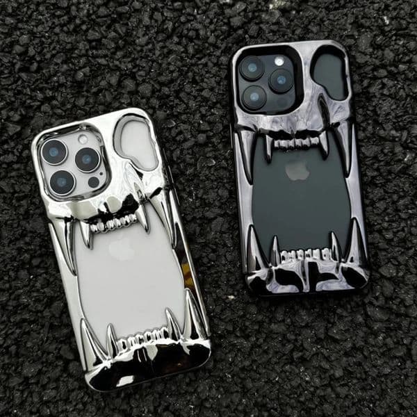 y Cut-Out Plating Hollow Tiger Tooth Skull Case For iPhone 17 Air 16 15 14 Plus 13 12 Pro Max 11 Cooling Shockproof Cover 260410