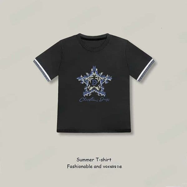 2026 European Station Light Luxury Fashion Trend Short Sleeve T-shirt Women's Pentagram Letter Embroidery Splicing