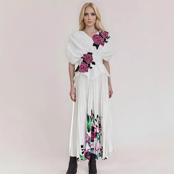 2026 spring new high-end printed rose flower slim dress bani