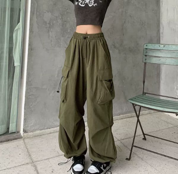 Women designer fashion Casual Joggers Tech Pants Solid Low Waist Pants Drawstring Wide Leg Baggy Trousers Y2k Streetwear Oversize Sweatpants