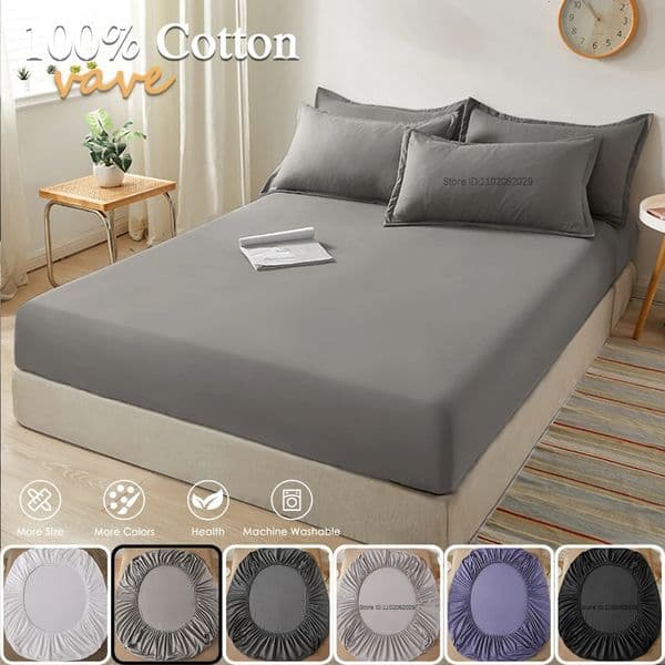 Soft Cotton Fitted Sheet Single Double King Queen Size Mattress Cover with Elastic Band Bed Sheet Bed Linens 100/120/150/180/200 260408