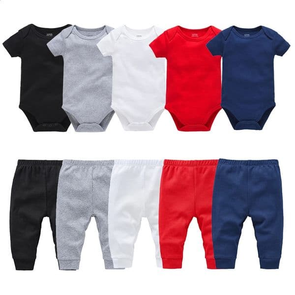 26 Pcslot Muslin Blank Baby Rompers Pants Set Plain Colors Summer Short Sleeve Bodysuit Kids Clothing Boys Clothes 260414BY