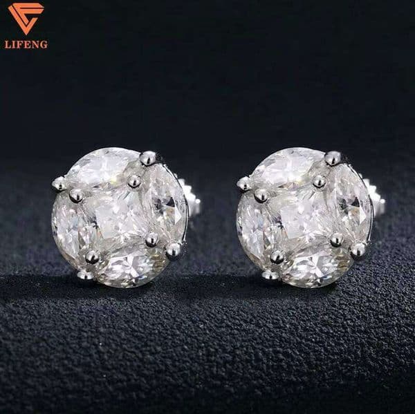 8mm custom-made Ice with VVS moissanite S925 silver ice sapphire earrings with diamonds, luxurious fashion jewelry, gold-plated studs suitable for women's weddings