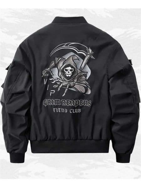 Men Punk Bomber Jacket Chest Pocket God of Death Techwear Hip Hop Tactical Strtwear Black Casual Jackets Oversized MA1 Coats W260413