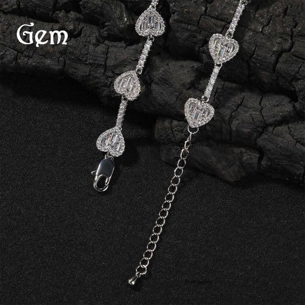 Moissanite Jewelry Hip Hop Heart-Shaped Tennis Chain Silver Inlaid Moissanite Simple Elegant Heart Necklace Light Luxury High-End Feel