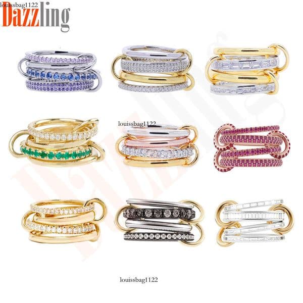 New Hip Hop Style Moissanite stacked 4-ring set fashionable diamond-studded chain ring Stacking Ring jewelry