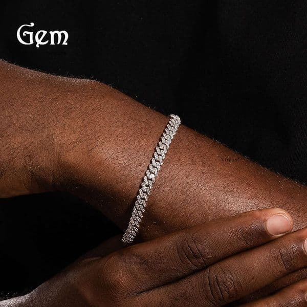 Moissanite Jewelry Hot-Selling Personality Simple 6mm Diamond High-End Jewelry Hip Hop Trendy Cuban Bracelet