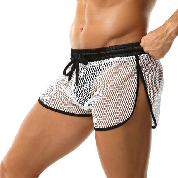 Men's Shorts Man Sports Fitness Gyms Boxers Workout Breathable Mesh Net Quick Dry Beach Short Pants Men Sportswear