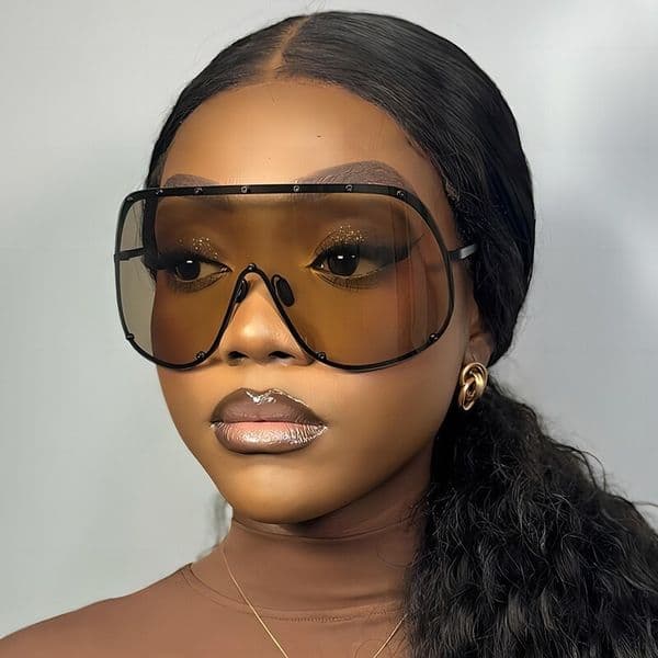 fashion new large-frame one-piece Liu Yifei's same style, brown trendy internet celebrity sunglasses, unique eyewear