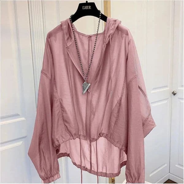 Ladies Jacket Summer Zipper Breathable Hooded Female Sunscreen Clothes Loose Comfortable Womens Sun Protection Shirt 260414BJ