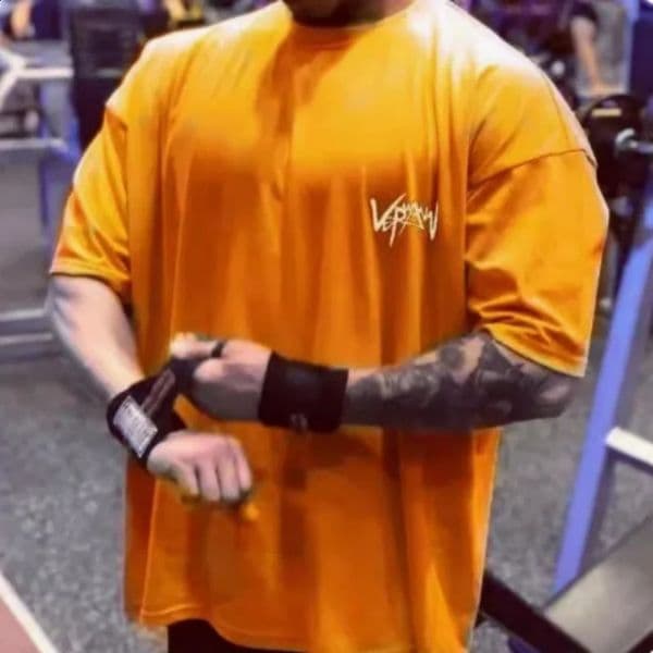 Round Collar sports T Shirt Oversize Cotton Summer Tee Training running shirt Man Streetwear Half Sleeve men Tshirt 260414