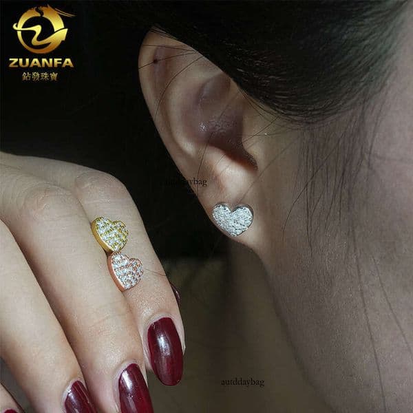 2026 New Moissanite Earrings S925 Silver Creative HeartShaped Jewelry Hip Hop Ear Accessories Manufacturer Wholesale
