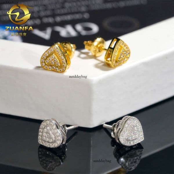 2026 new model heartshaped Hip Hop men and women VVS s925 sterling silver earrings with moissanite studs available for dropshipping