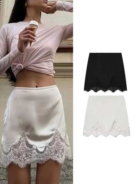 TFMLN Solid Lace Skirt For Women Fashion Patchwork High Waist Mini Skirt Summer Fashionable Club Streetwear Elegant Lady Clothes X260414