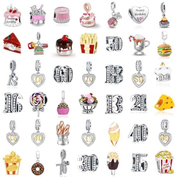 New 925 Silver Happy Birthday Cake Food Series Pendant number Beads Fit Bracelet Wen DIY Jewelry Gift charm X260414