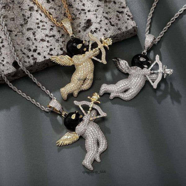 Jewelry Hip Hop Masked Angel Pendant Personality Inlaid Diamond Gold-Plated Rose Cupid's Arrow Jewelry Necklace Wholesale