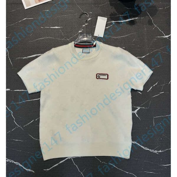 High quality Designer clothes Womens GG Jacquard Knit Short Sleeve Top Casual Luxury Brand logo Embroidery Patch Crew Neck Summer Fashion Designer clothes