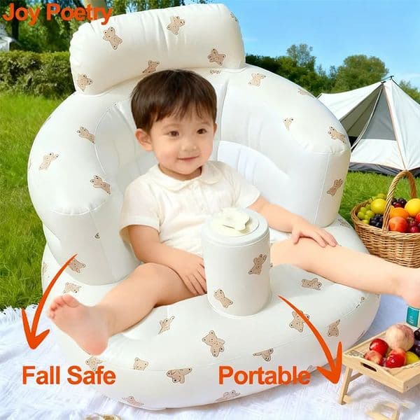 Bear Print Baby Inflatable Sofa Portable Multifunctional Children Puff Learning Seat Practice Sitting Bath Chair Fall Safe Stool 260414