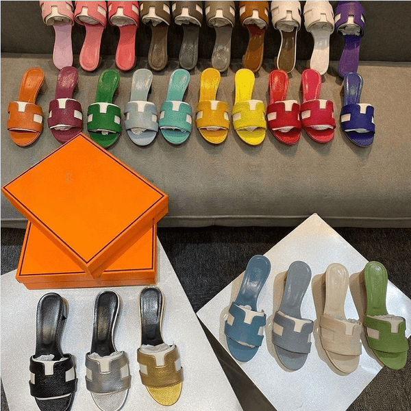 Women Summer Slide Sandals Classic Luxury Style Designer Shoes 5cm Medium Thick Heel Slippers Casual Beach Shoes Open Toe Slippers for Daily Party Gift Plus Size 35-42