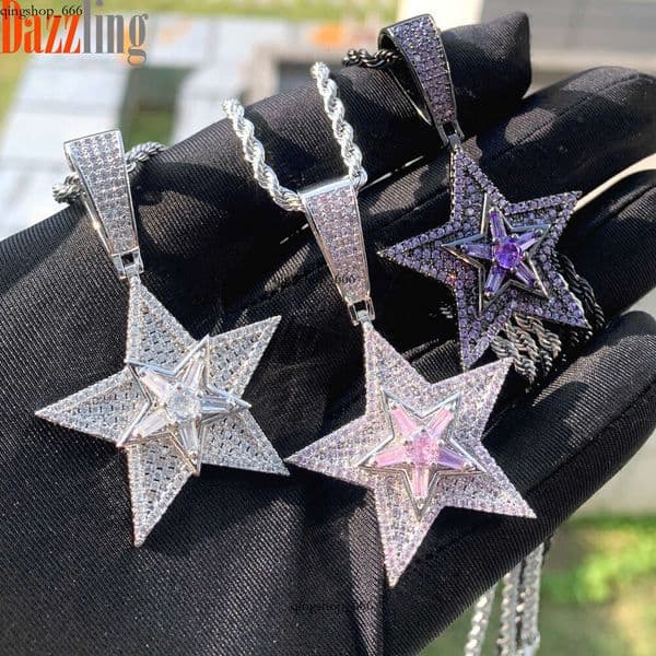 Hip Hop new style pentagram pendant Jewelry fashion black white pink Moissanite jewelry necklace dropshipping