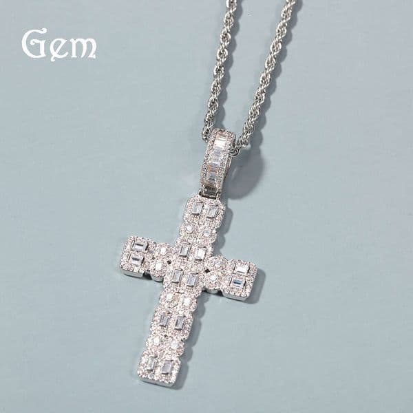 Manufacturer Hip Hop Gold-Plated Moissanite Cross Pendant Unisex Necklace Personality Long Sweater Chain Wholesale