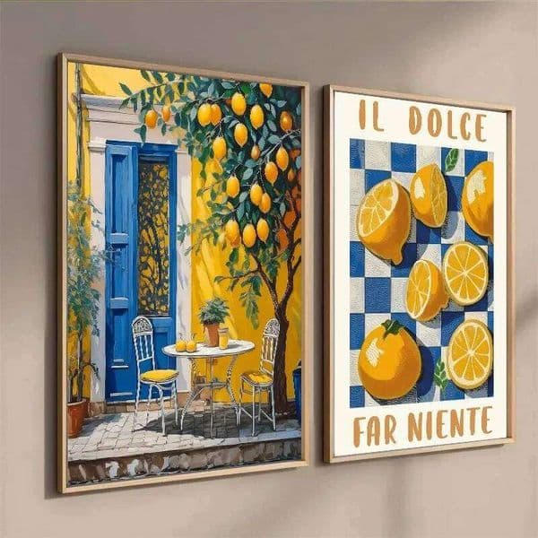 Retro Garden Canvas Art Poster-Fresh Lemon and Olive Tree Wall Prints for Modern Living Room,Office,and Home Decor Gifts 26Y0414