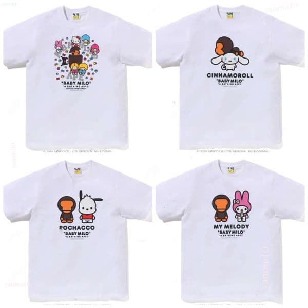 Bapetshirtlys Designer Man Shirt Hip Hop Co-Branded Hello Short Sleeve Fashion Kitty High Street Y2k Casual Tshirt Loose Spring Summer Graphic Letter Print Hoodie