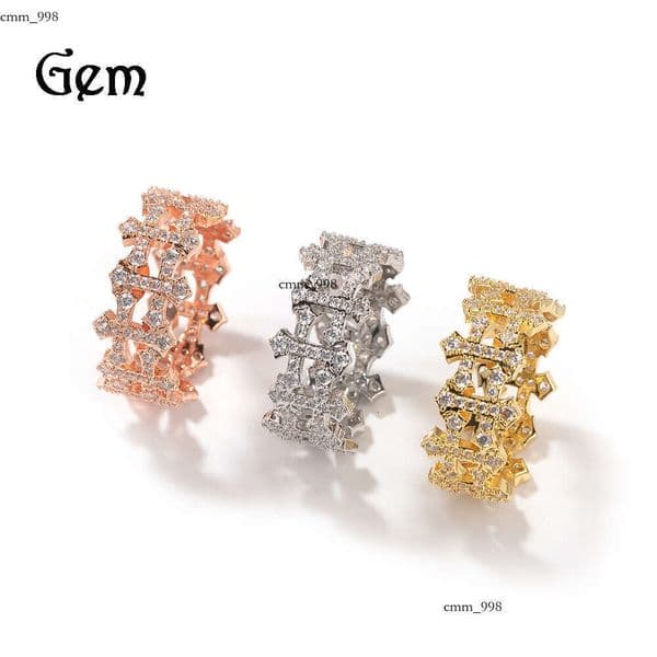 Moissanite Jewelry Hip Hop 9mm Reversible Shape Moissanite Men's Cross Ring High-End Accessory