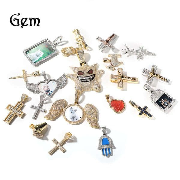 Moissanite Jewelry Moissanite Hip Hop Ins Style Fashion Retro Silver Material Photo Pendant Necklace Wholesale