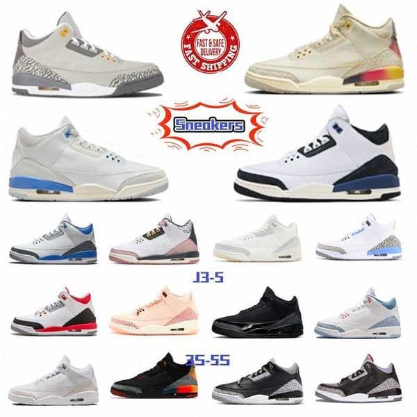 Mens Sports Shoe Basketball Shoes 3s 3 Women designer running Trainers Lucky Shorts White Cement Fire Red Pine Green Racer Blue Muslin Sneakers szie 36-47