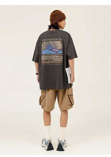 American Retro Pattern Printed Short-sleeved Crew Neck Cotton T-shirt Unisex Oversized Top Casual Loose Fashion Streetwear Top H260414