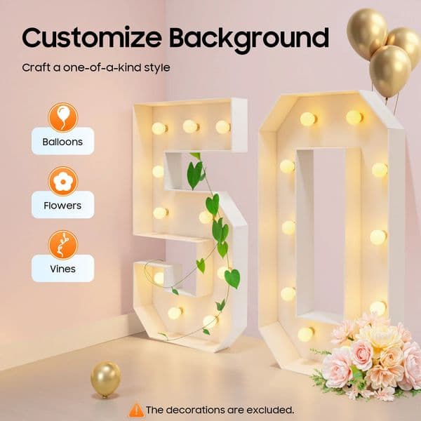 50 Light Up Numbers50th Birthday Party DecorationKT BoardAbrasion-resistant Warm Colors 20 LED Bulbs 3937in for Parties 260413