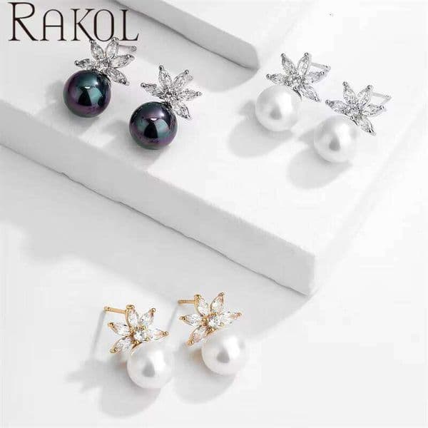 14K 18K EP5479 High Quality Freshwater Black GRI IGI Multicolor Pearl Wedding Bride Flower Girl Jewelry Zirconia 1-5ct Stud Earrings