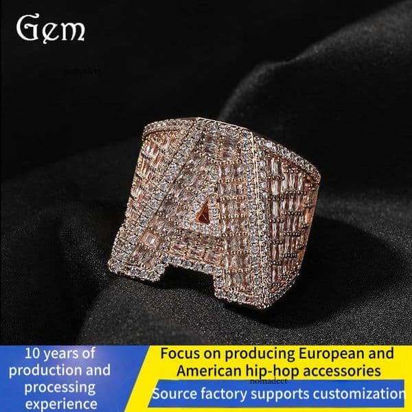 Fashion Creative English Letter Men's High-end Silver Inlaid Moissanite Hip Hop Custom Ring Moissanite Jewelry Jewelry